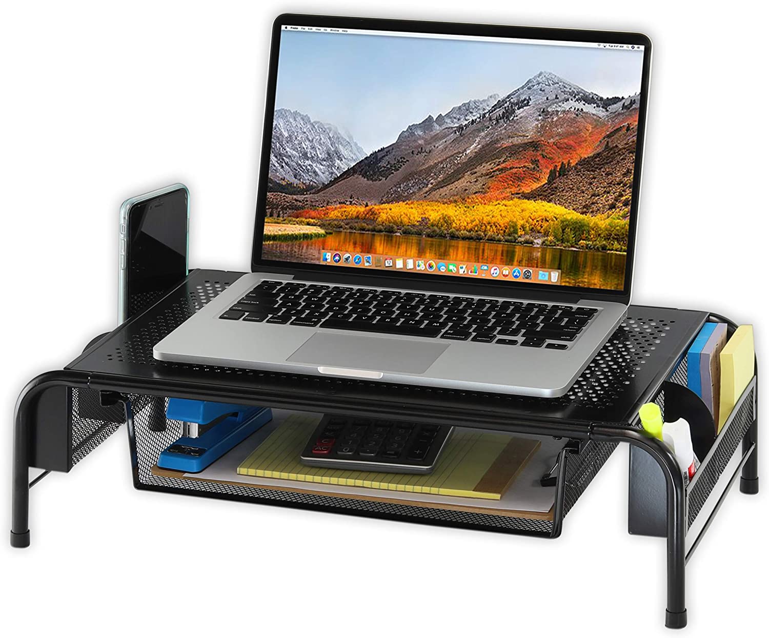 SimpleHouseware Metal Desk Monitor Stand Riser with Organizer Drawer SimpleHouseware Metal Desk Monitor Stand Riser with Organizer Drawer